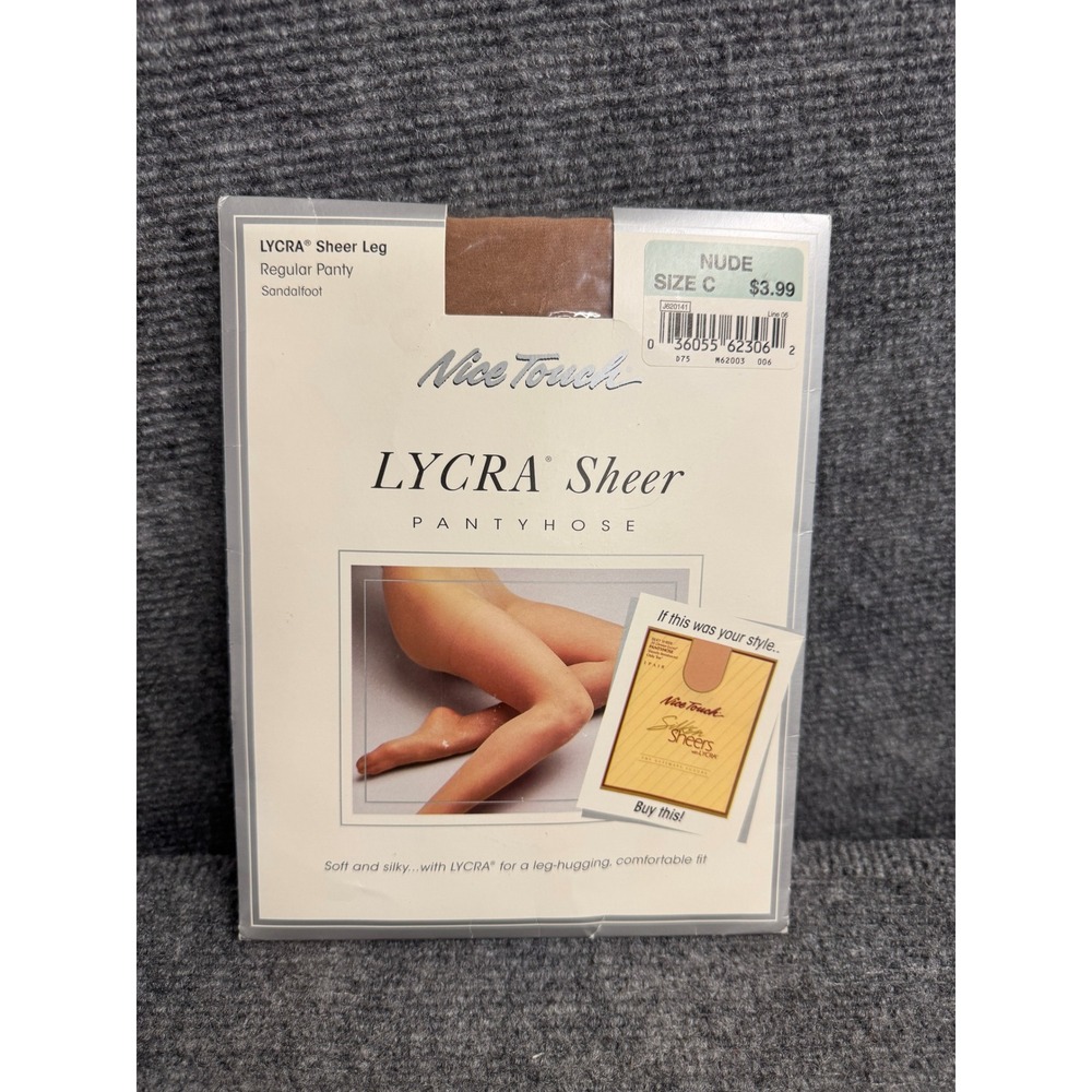 New Nice Touch Lycra Sheer Pantyhose Nude Size C Sandalfoot Vintage 20 USA